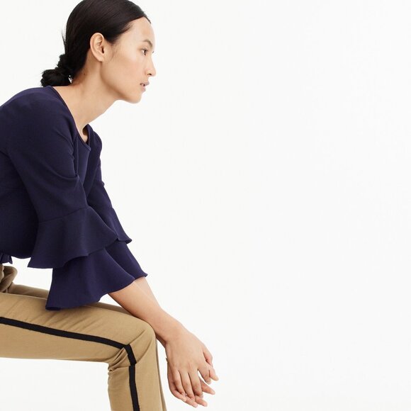 NWT Womens Size 8 J. Crew Red Tiered Bell Sleeve Blouse Top in Drapey Crepe NEW - Picture 4 of 4